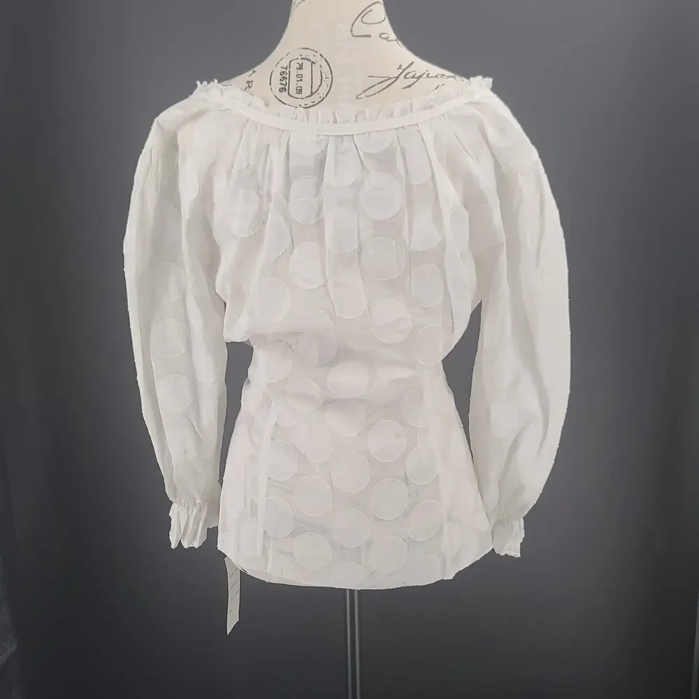 Harve Benard Vintage100% cotton Dot detail women's blouse Ivory Size Large - Picture 2 of 7